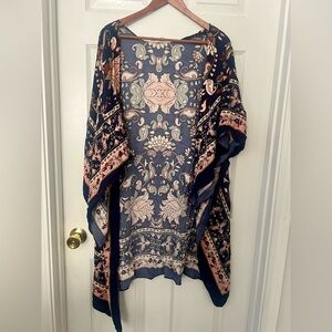 Floral Kimono with Pink and Blue Patterns